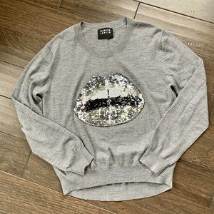 Markus Lupfer Gray Sweater with Silver Sequin Lips